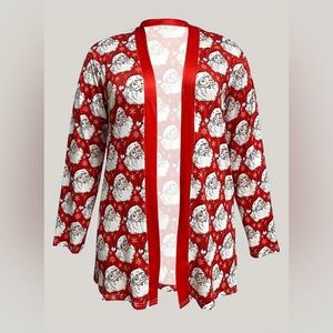 Cozy Plus Size Christmas Print Open Front Cardigan